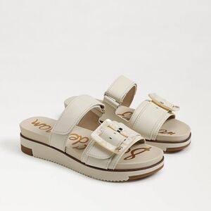 Sam Edelman Ivory Double Buckle Slide Sandals
